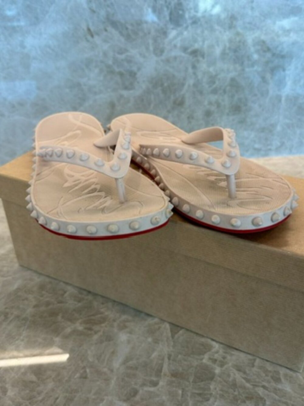Christian Louboutin Super Loubi Flip Donna Leche Sz8 - Picture 2 of 4